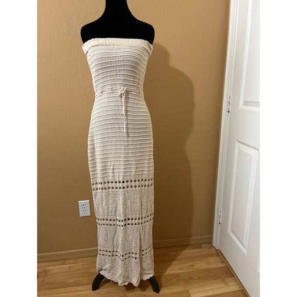 Commense Crochet Maxi Dress Hollow Out Bodycon Knit Dress Resort Beach Tube Top - Picture 1 of 4